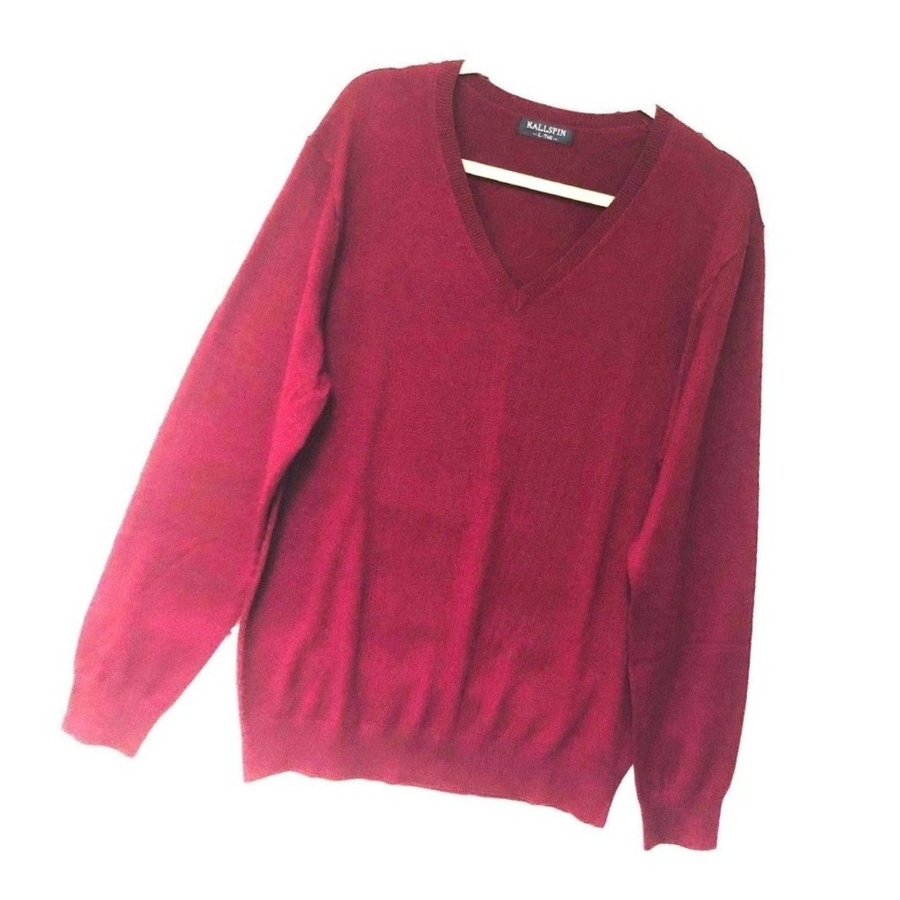 Burgundy Cashmere Wool Viscose Pullover Sweater‎ Men's LT Tall V Neck Kallspin
